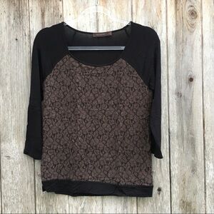 The Limited Sparkly Lace 3/4 Sleeve Raglan Scoop Neck Top Small